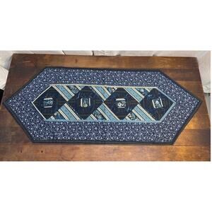 Handmade Machine Quilted Table Runner Reversible Blue Green / Multicolor Floral